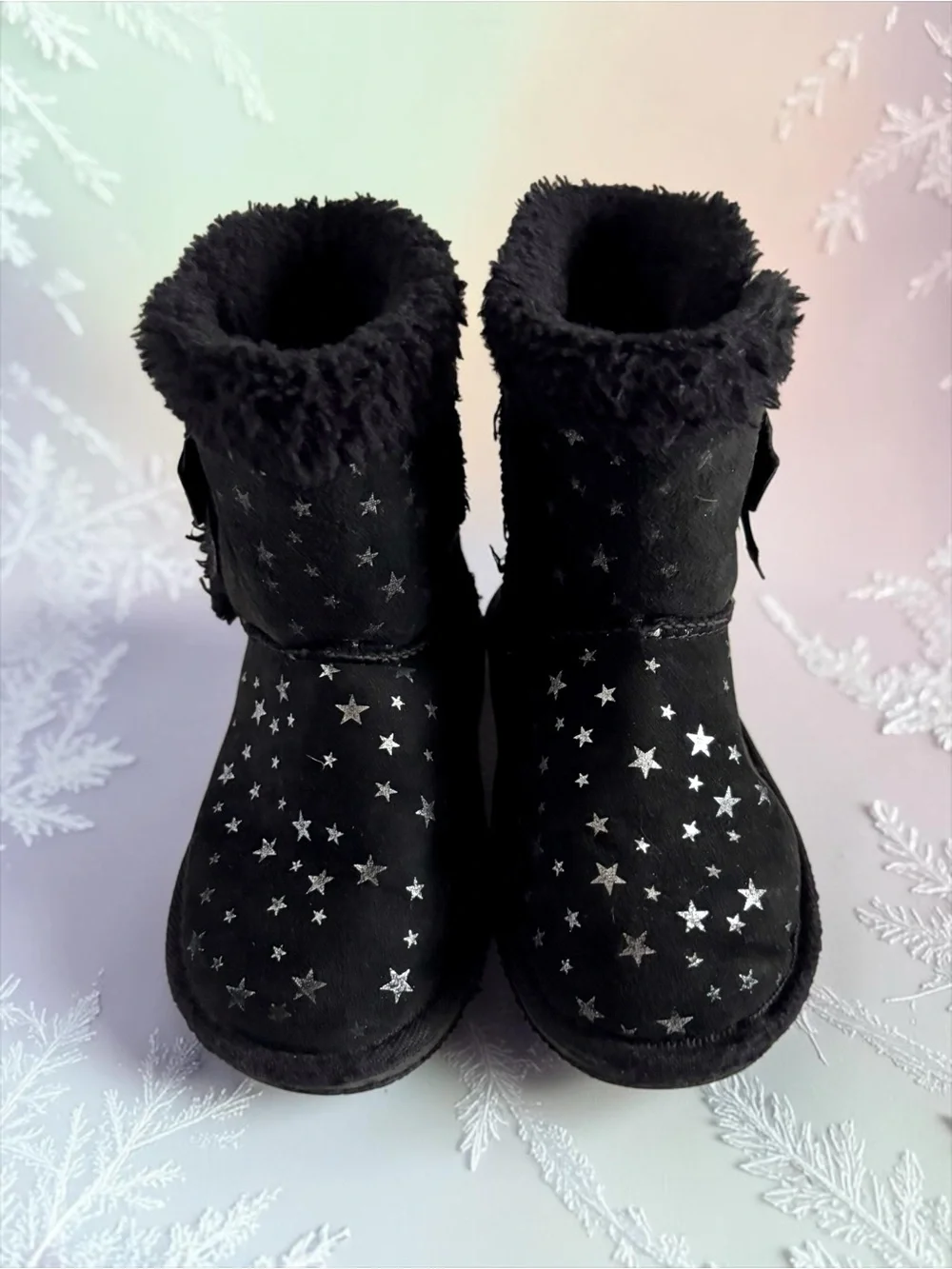 Lily & Dan Black Toddler Girls Star Print Faux‑Suede Winter Boots Size 11/12 EUC